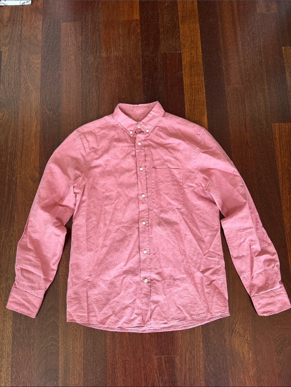 Zara Men's Linen Button Up Long Sleeve Shirt Light Red